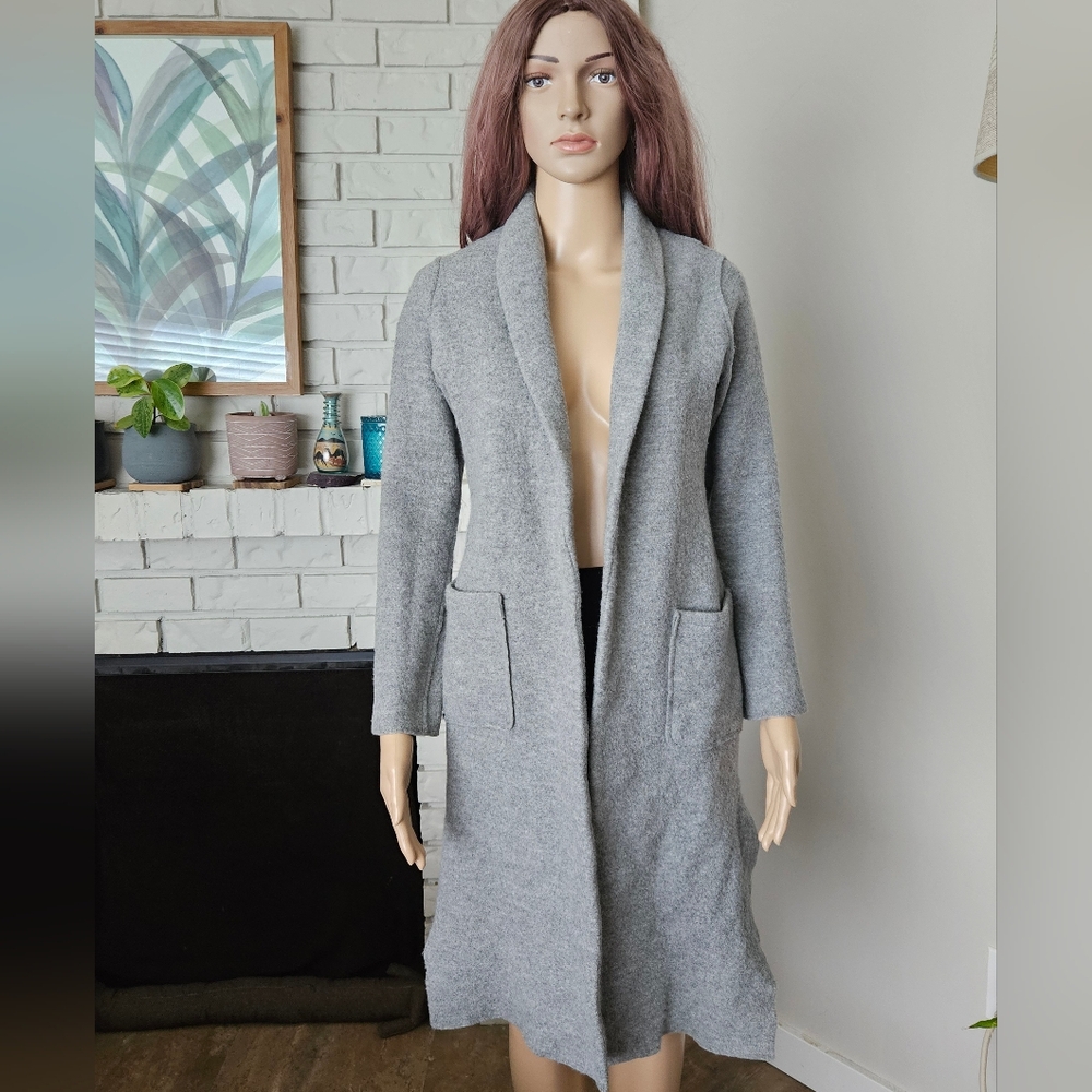 Aritzia BABATON Gray Long Wool Coat Open Front